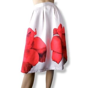 Color Block Floral Red & Off White Faille Skirt by Banana USA